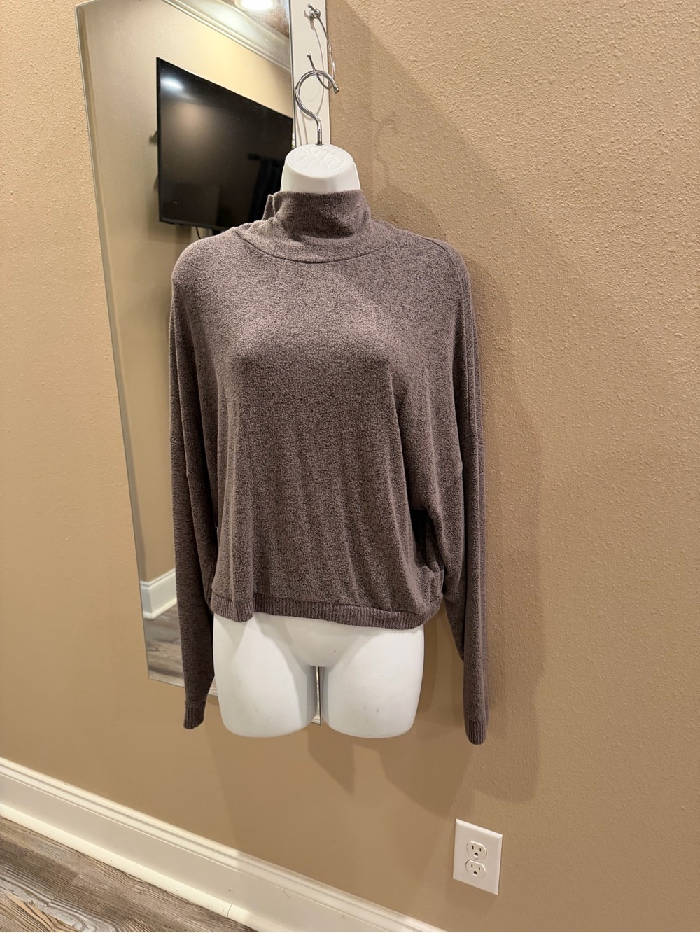 Express Brown Taupe Mock Neck Long Sleeve Top